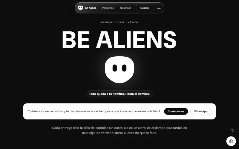 Be Aliens — screenshot of the live site